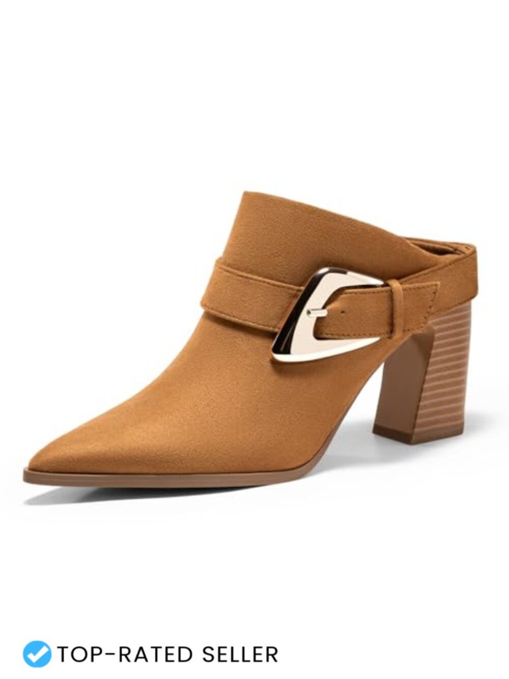 Womens Mules Boots Chunky Stacked Heel Pointed Toe Slip On Booties Buckle